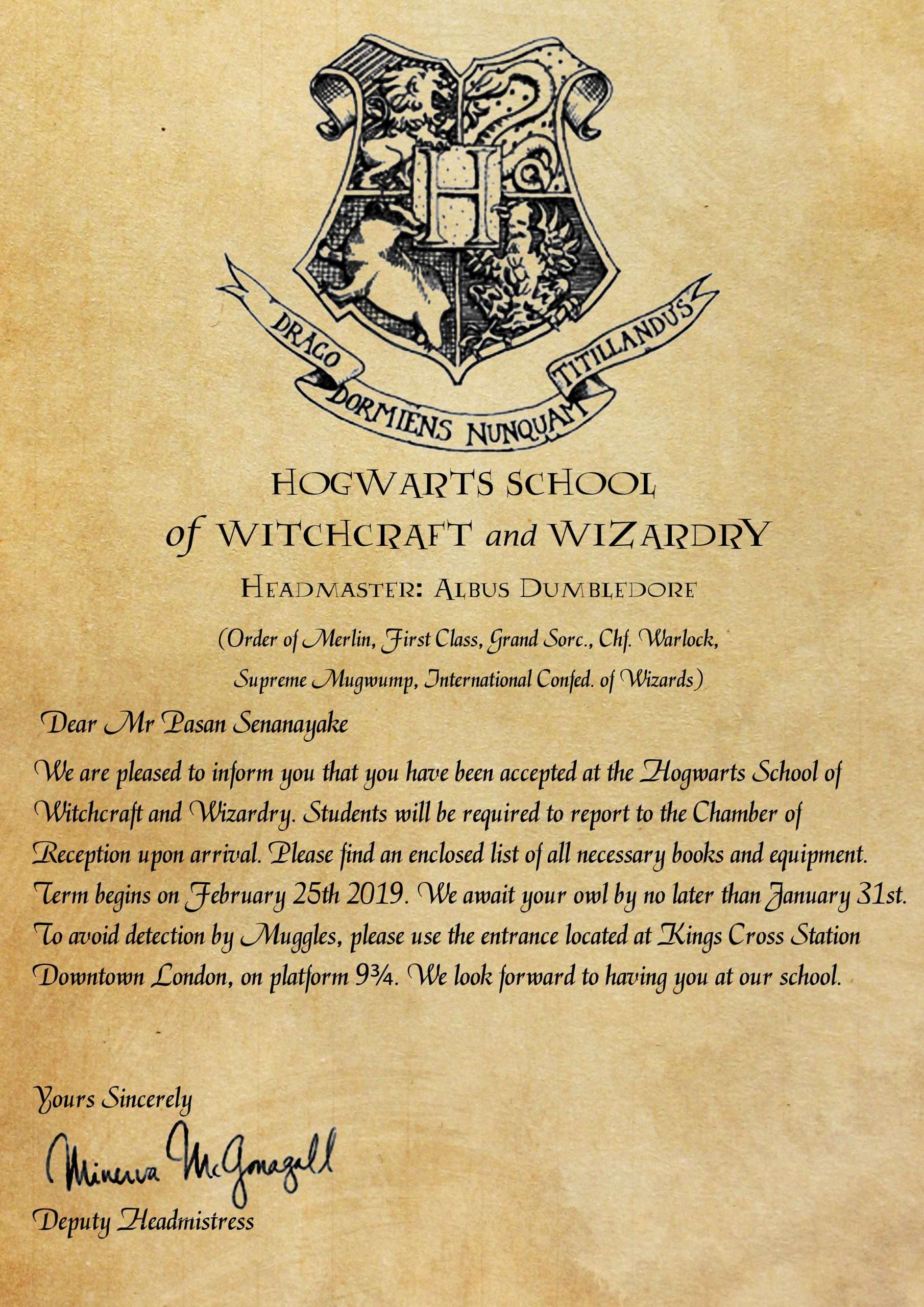 Harry Potter Personalized Hogwarts acceptance letter, Knight bus ticket ...