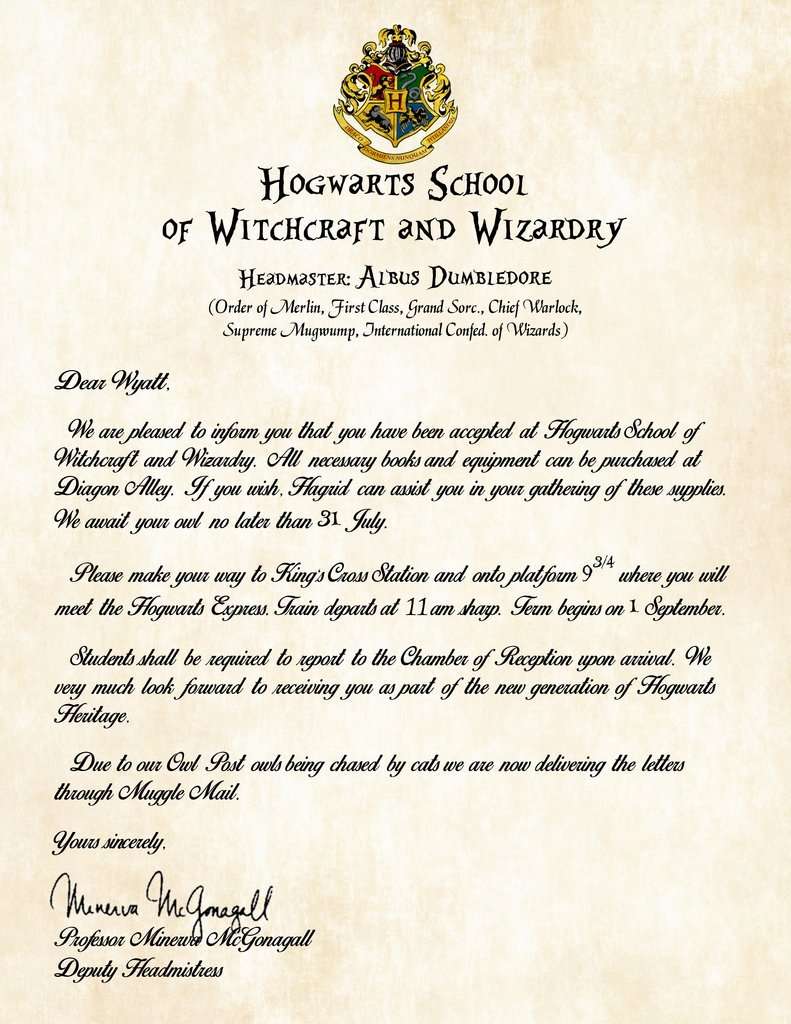 Hogwarts Personalized Harry Potter Acceptance Letter