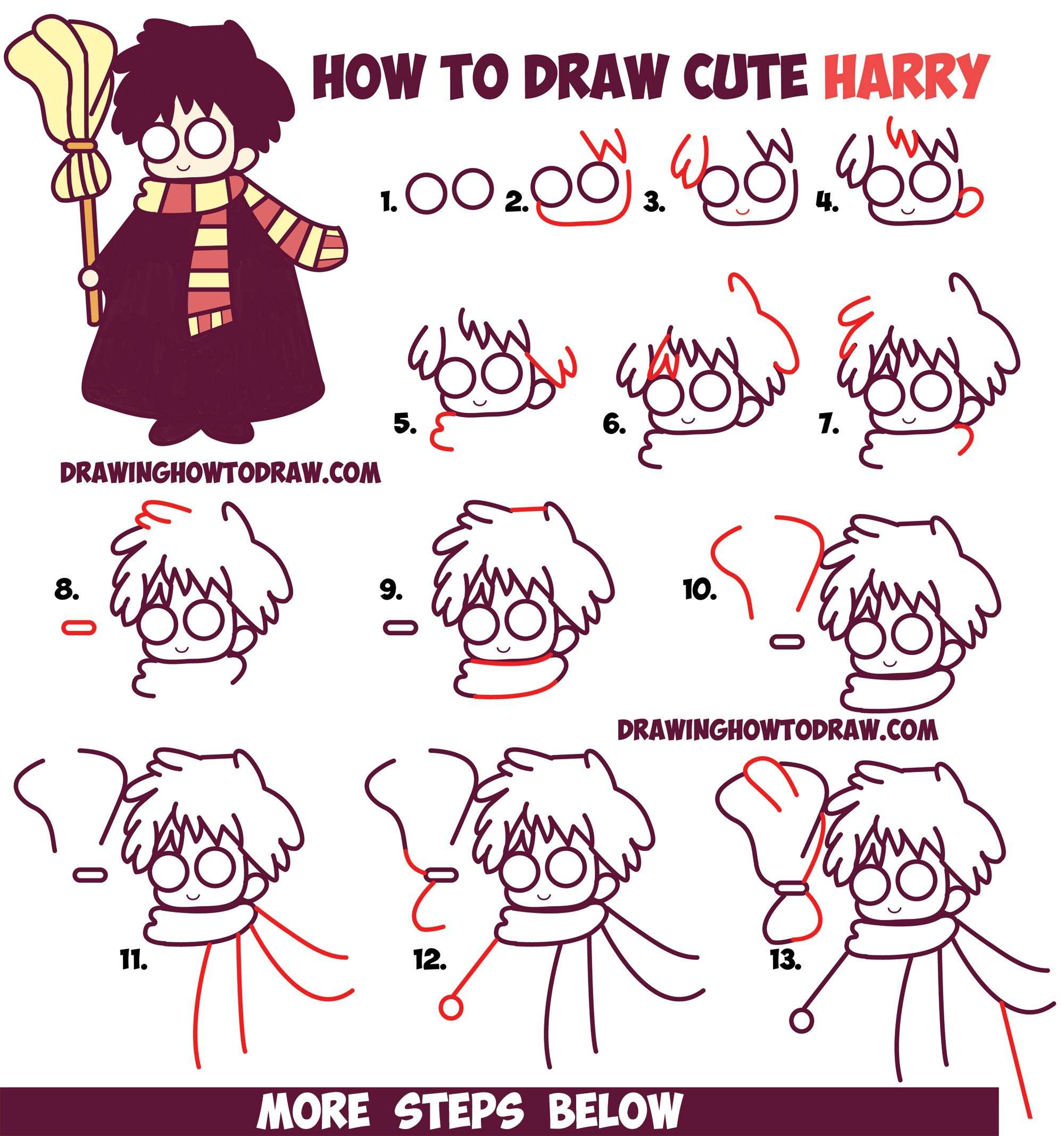 How to Draw Cute Harry Potter (Chibi / Kawaii) Easy Step ...
