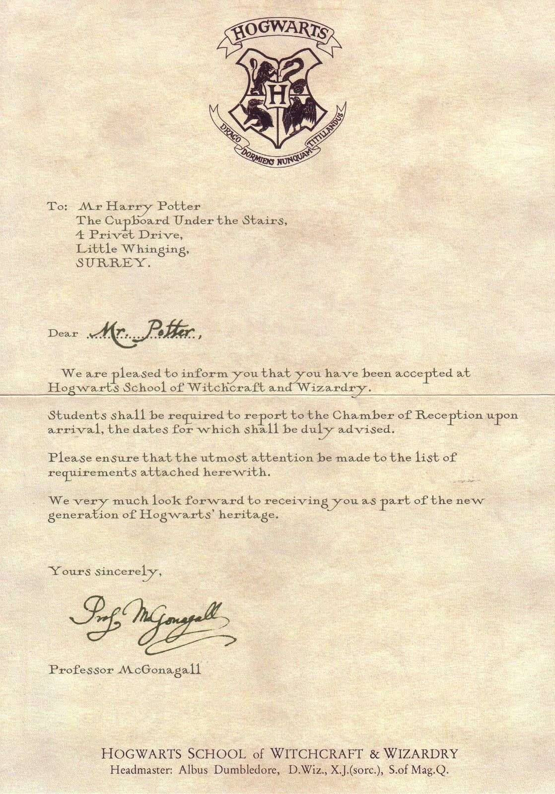 Letter from hogwarts