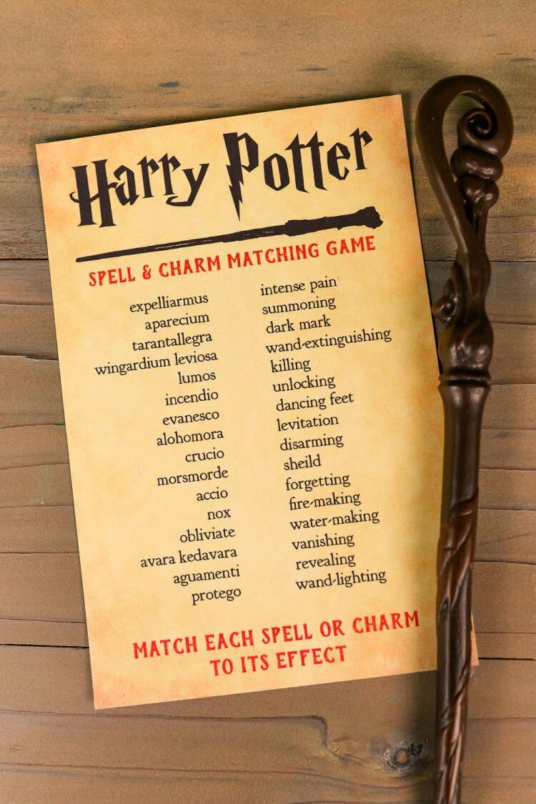 Printable Harry Potter Spells and Charms Matching Game ...
